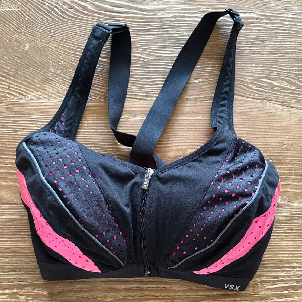 Victoria Secret VSX Black and Pink Perforated knockout Sports Bra